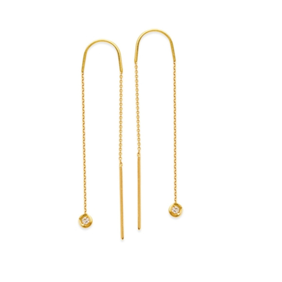 14K White/Yellow Gold Diamond Threader Earring - Picture 3 of 3